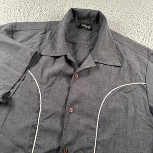 Steady‎ Button Up Bowling Shirt Mens M Short Sleeve Camp Collar Piped Trim Retro